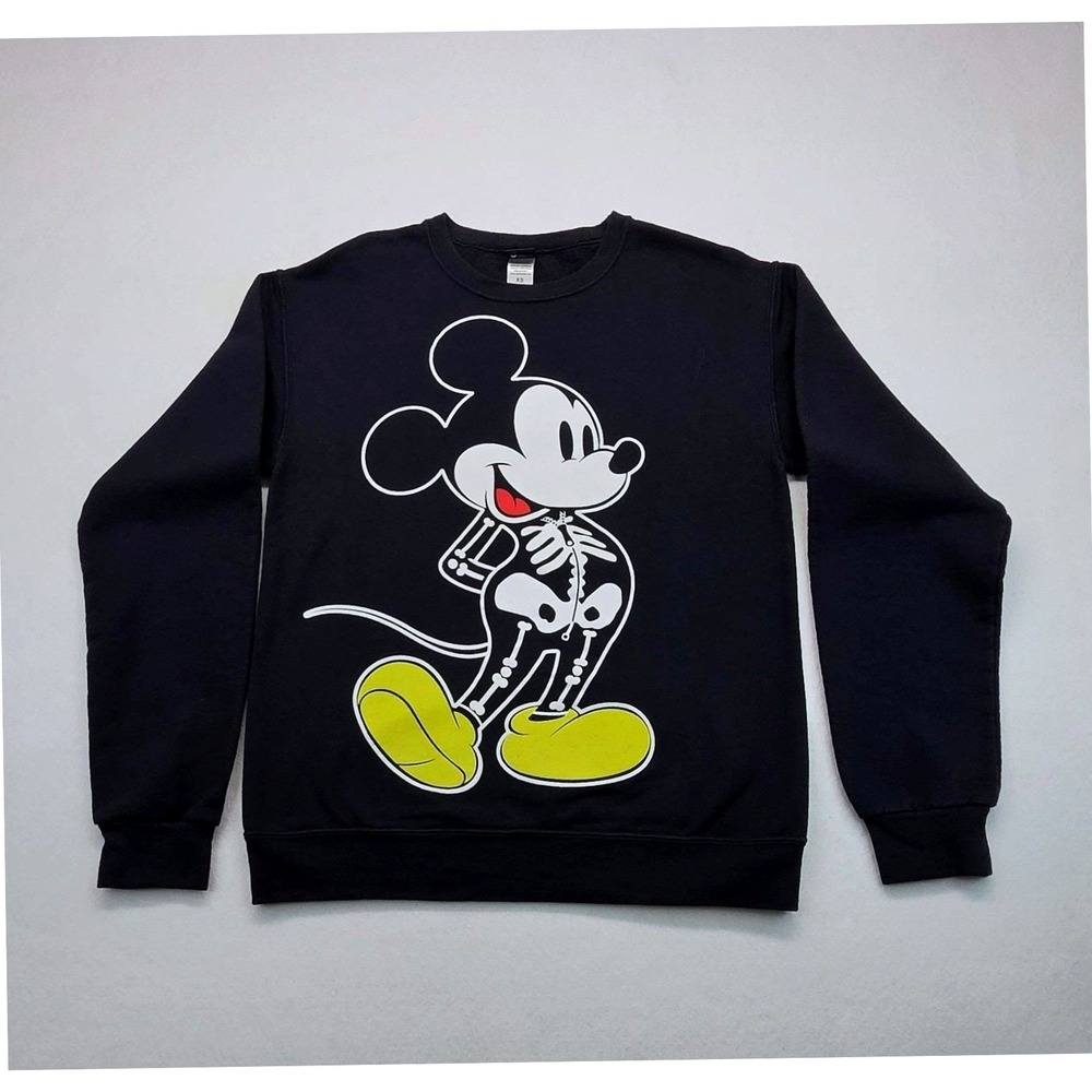Disney Mickey Mouse Skeleton Halloween Sweatshirt Black XS
